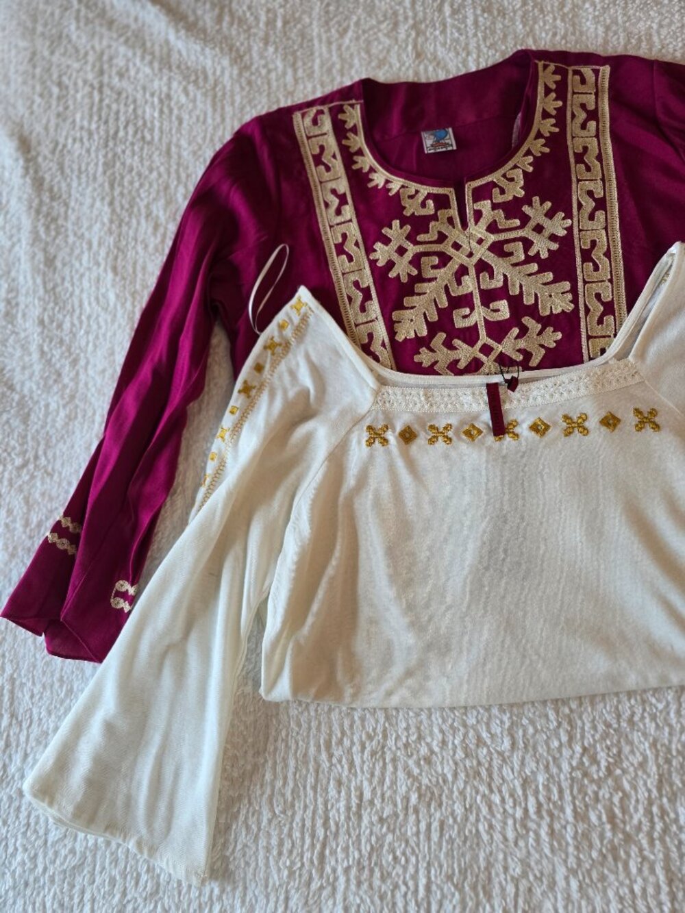 Bundle of 2 Boho Embroidered Tops: Love Scarlett Cream Knit NWT & Arabic Tunic L